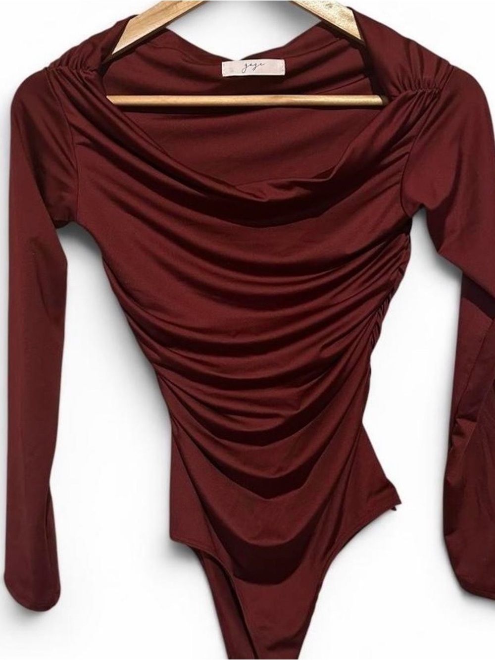gaze Ruched Long-Sleeve Burgundy Bodysuit